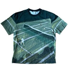 Lacoste Mens Tennis Court Graphic Print T-Shirt Green Classic Fit Size Large